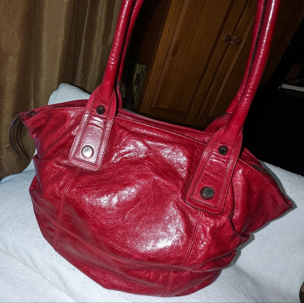 Abro burgundy red leather pleated details hobo bag.